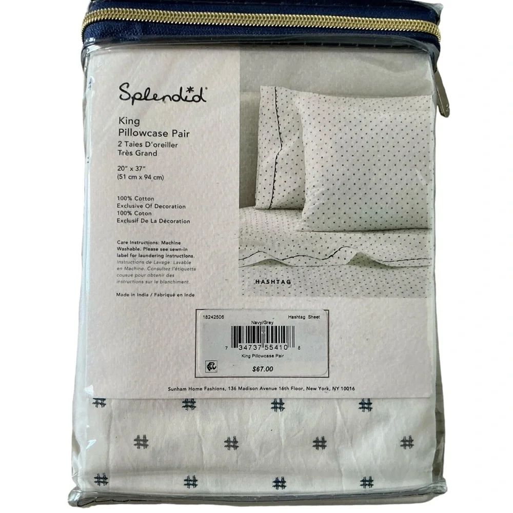 Splendid home hashtag king size pillowcases pair 100% cotton grey and black